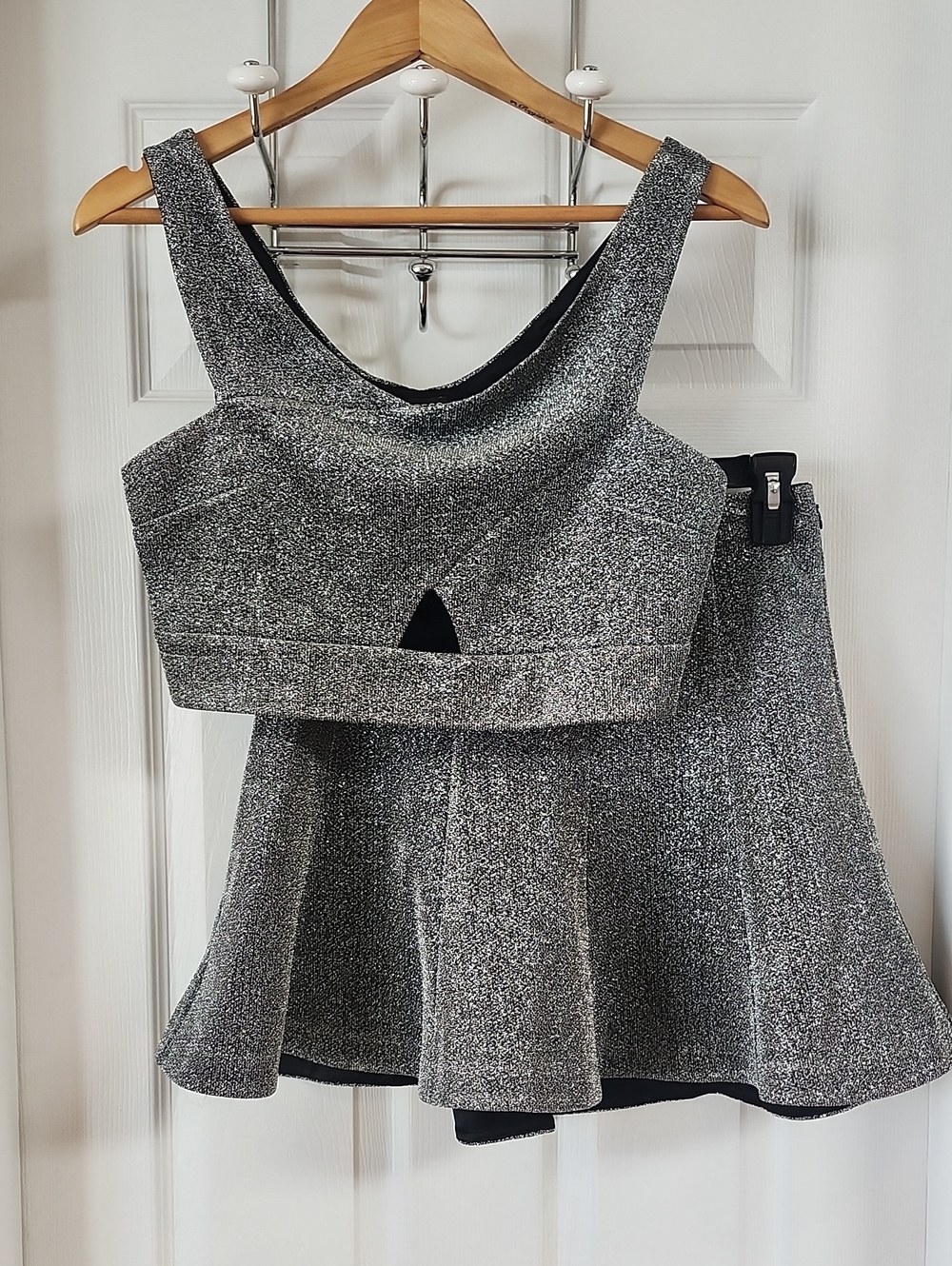 Express Silver Glitter Crop Tank Top And Matching Skirt